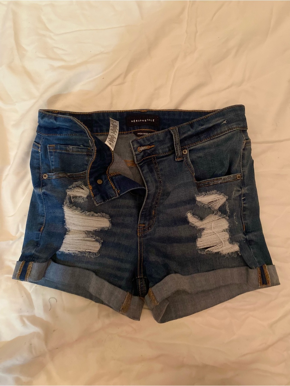 Aeropostale Women's high rise Distressed Denim Shorts - Dark Blue